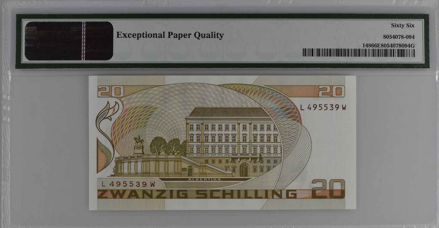 《艾美收藏》第236期-3.15周日外币畅拍 奥地利1986年20先令PMG66E 画家雕刻家达芬格尔，维也纳阿尔贝蒂娜博物馆