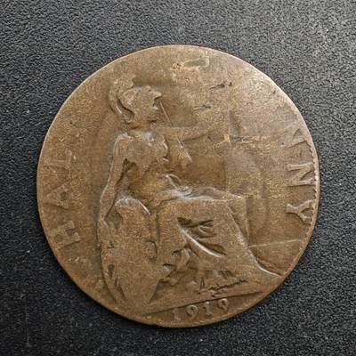 【淘币小摊】实时拍第八百八十拍   散币场    每周一统一发货 - 英国1919年乔治五世半便士铜币