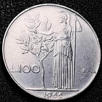 泉币菌-第209场-拍品多 请提前出价 - 意大利早期100里拉 月亮和记忆女神密涅瓦 不锈钢币 27.8mm