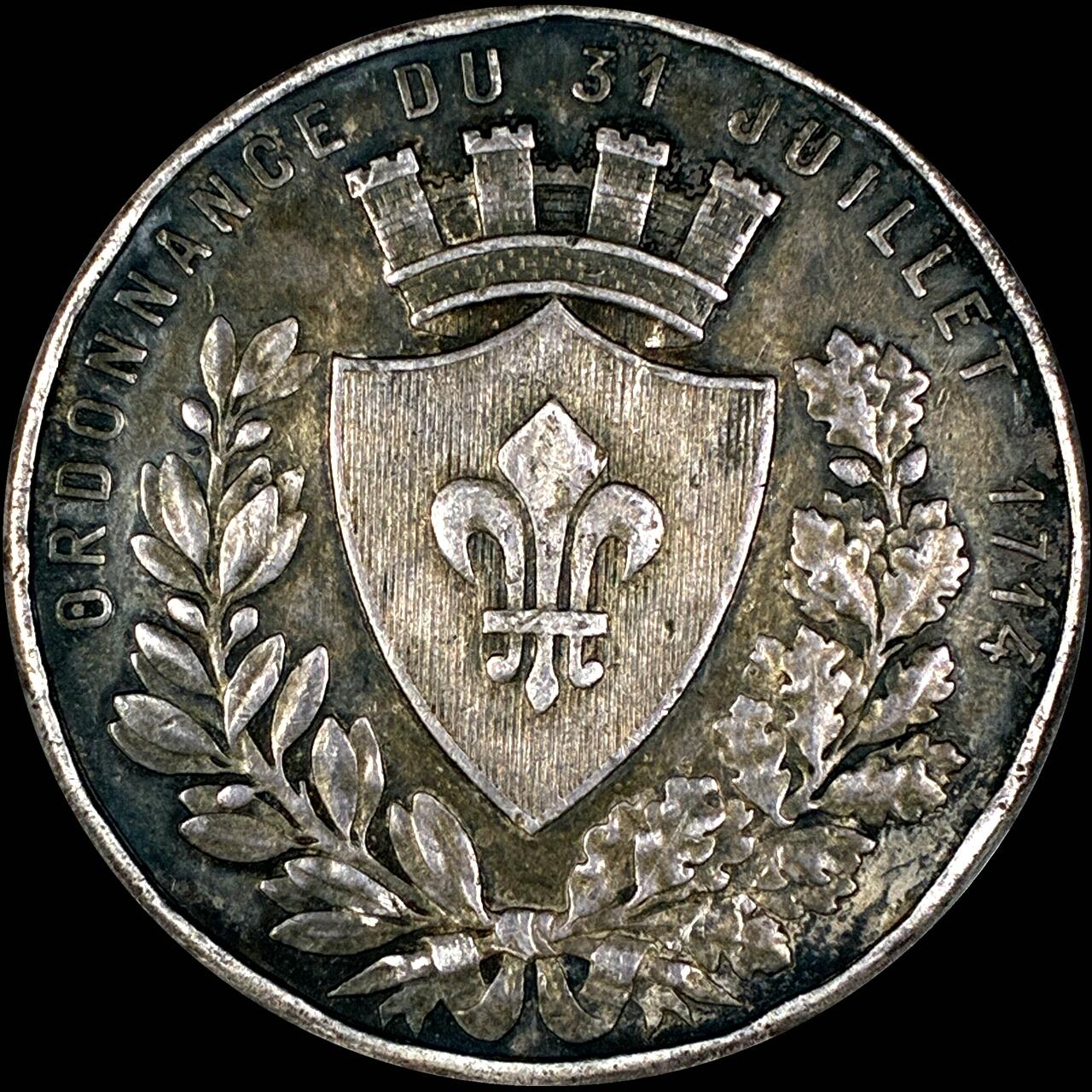 【雨安】【直播拍卖】【第0127期-裸币套币】2026-03-13 周五 19:30 (金价1140, 银价21.50) [徽章奖章] France [章] 法国 19世纪 里尔商会 银章 边磨损 22.3克, 36mm