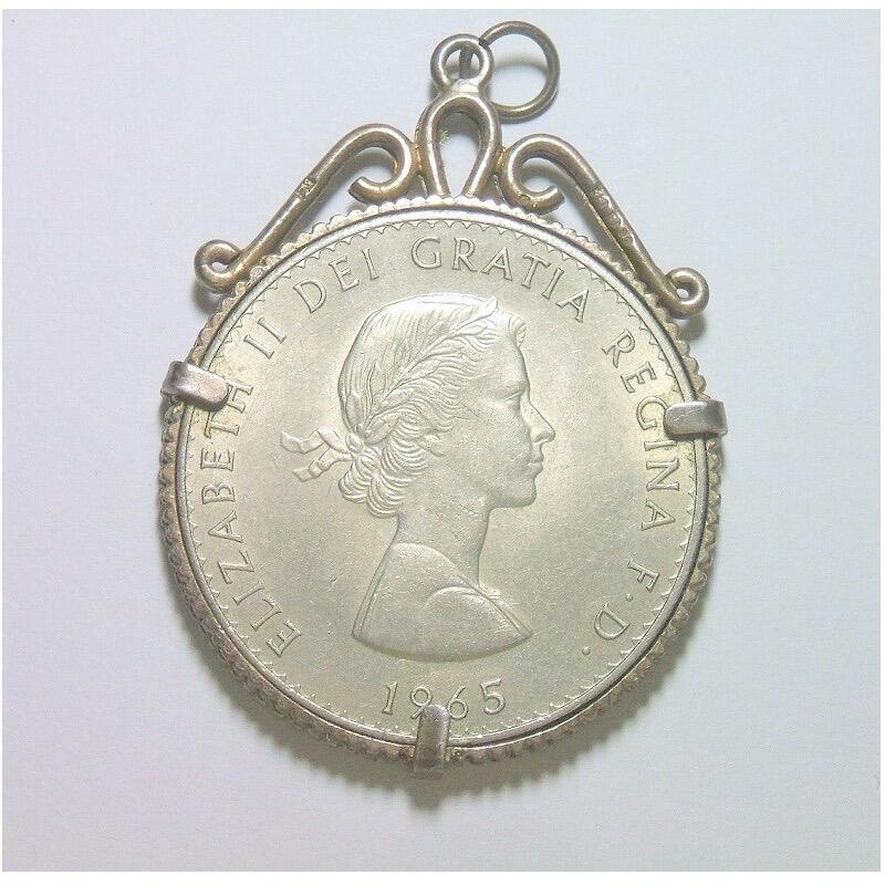 纯手工 英国1965年伊丽莎白二世+丘吉尔高浮雕精制币章吊坠带银圈 40MM