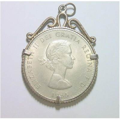 纯手工 英国1965年伊丽莎白二世+丘吉尔高浮雕精制币章吊坠带银圈 40MM - 纯手工 英国1965年伊丽莎白二世+丘吉尔高浮雕精制币章吊坠带银圈 40MM