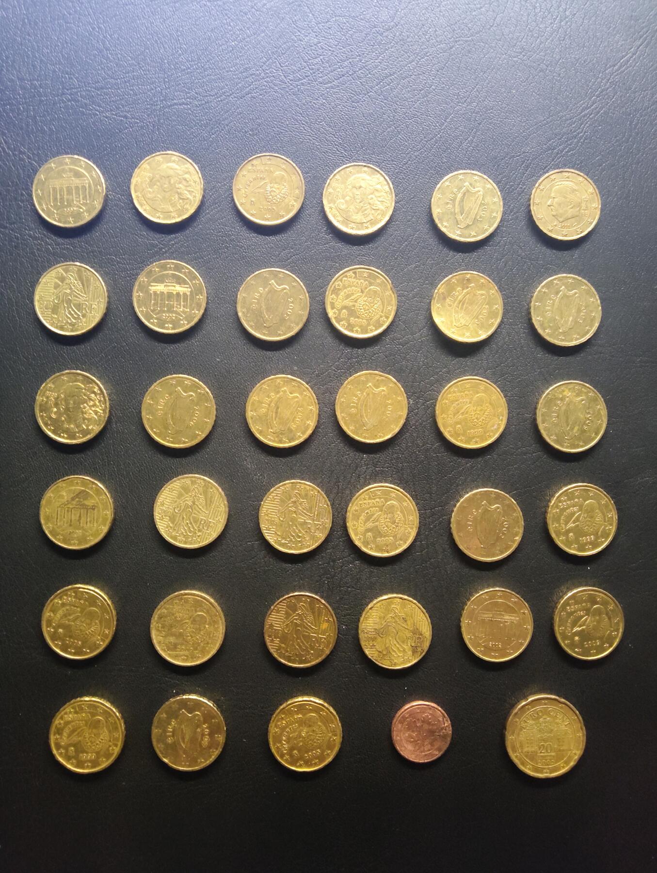 荟藏特别场次第七期——“社长的钢镚堆” 欧盟硬币批量35枚共计3.51欧，德国法国西班牙爱尔兰意大利比利时