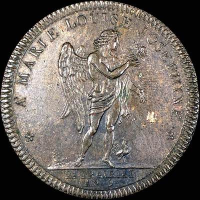 【雨安】【直播拍卖】【第0127期-裸币套币】2026-03-13 周五 19:30 (金价1140, 银价21.50) - [徽章奖章] France [章] 法国 1801年 皇后玛丽路易斯约瑟芬欢迎伊特鲁里亚大公夫妇访问巴黎 铜章 正面:法国天使手持玫瑰 脚边站着吉祥物法鸡欢迎客人 背面:玫瑰之剑 双蛇权杖 托斯卡纳宪法