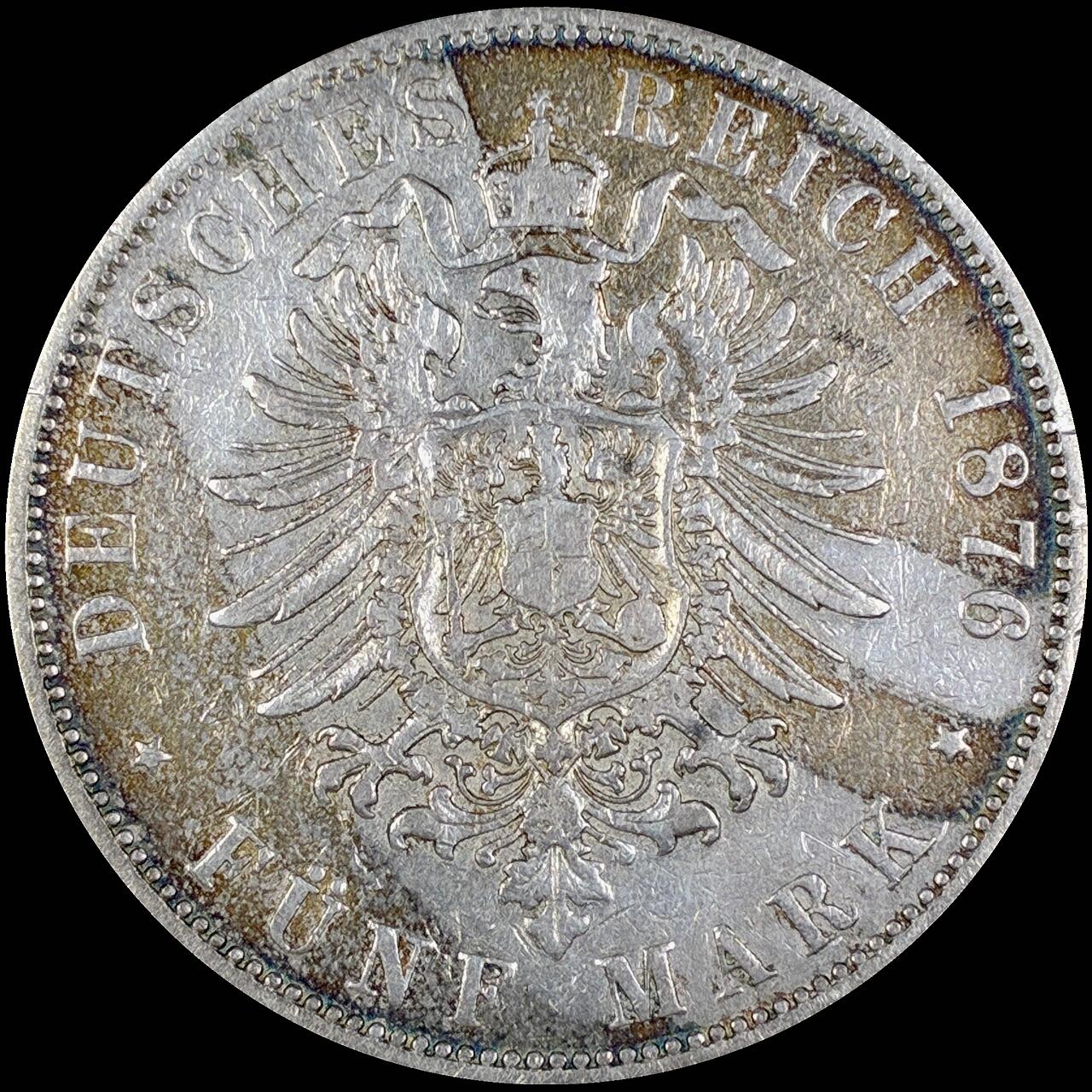 【雨安】【直播拍卖】【第0127期-裸币套币】2026-03-13 周五 19:30 (金价1140, 银价21.50) [裸币德国] Germany 德国 帝国 黑森 5马克 路德维希三世 1876年