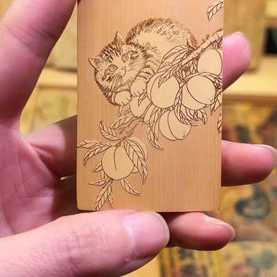 听雨轩（75）竹牌专场 - 留青工艺竹牌手把件4*6cm 猫
