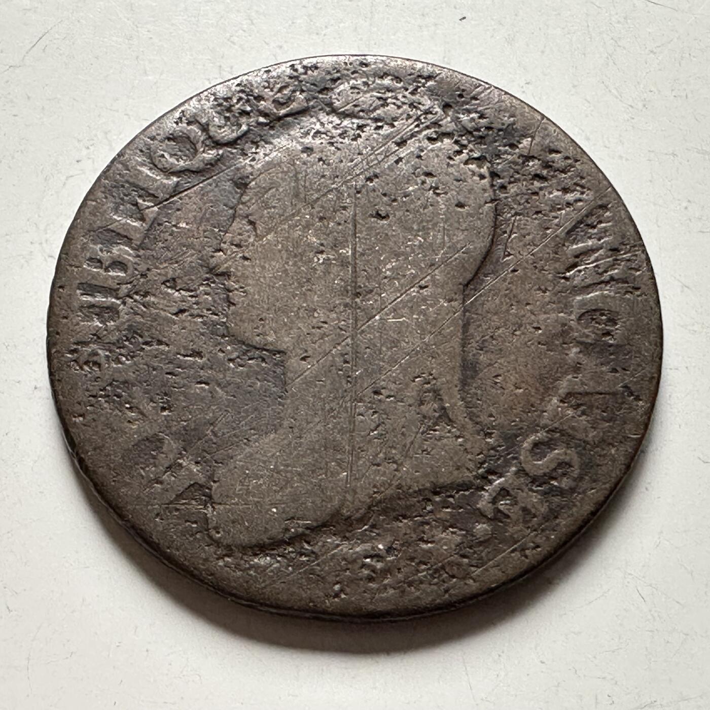 🌹外币初藏🌹🐯2026年第28场   每周二四六晚8️⃣点 接代拍 法兰西第一共和国共和8年1799年5生丁铜币（斯特拉斯堡造币厂） 