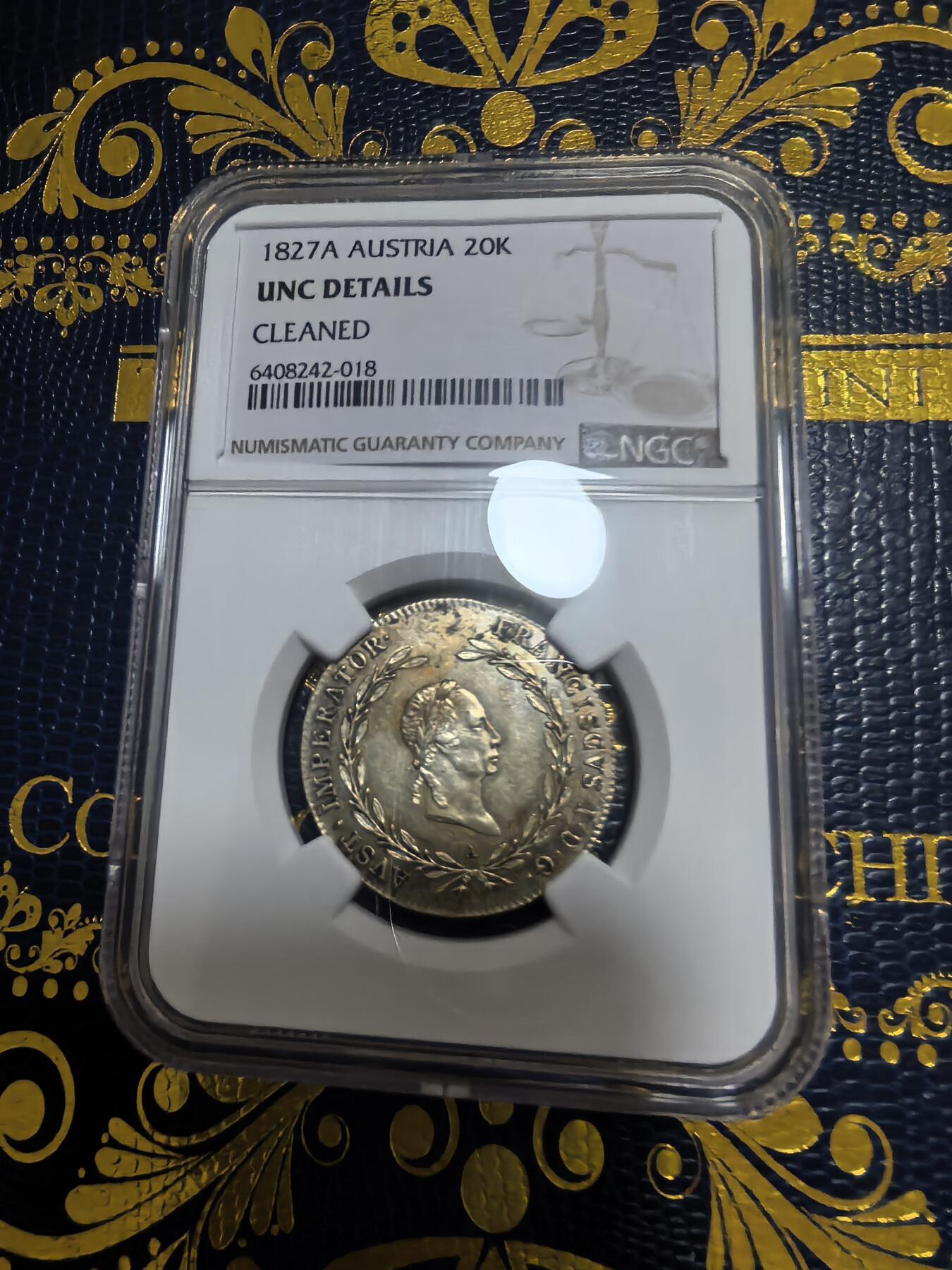 长老汇马年精选第九场拍卖 1827奥地利20克洛泽银币，NGC UNC