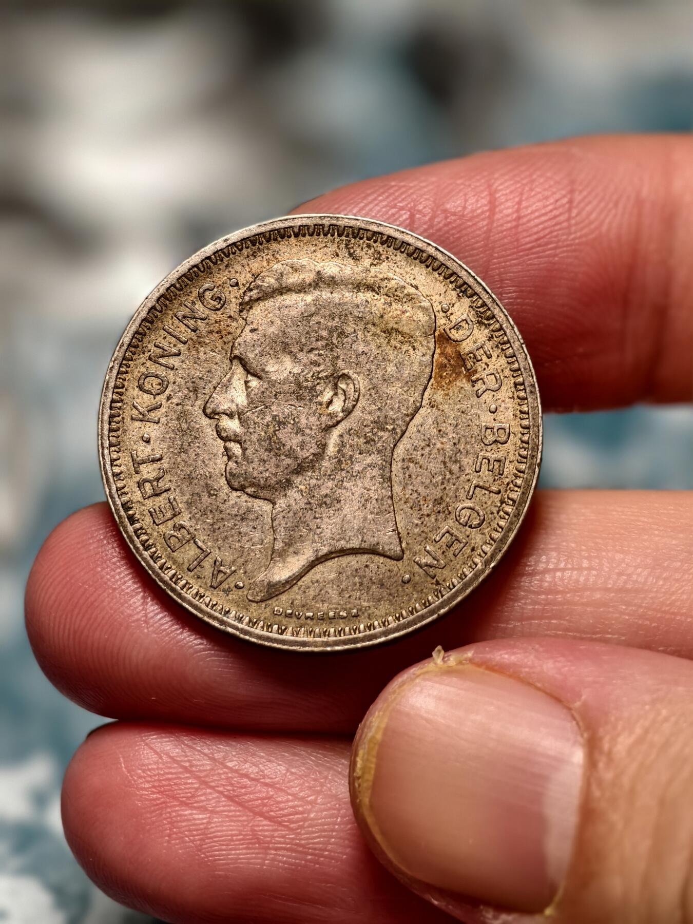 抚柳草堂-第十六期章牌钱币  奖章勋章限时免佣 满百包邮 放漏专场 1934比利时王国阿尔贝一世20法郎银币 重11.2g 美品酱彩老包浆