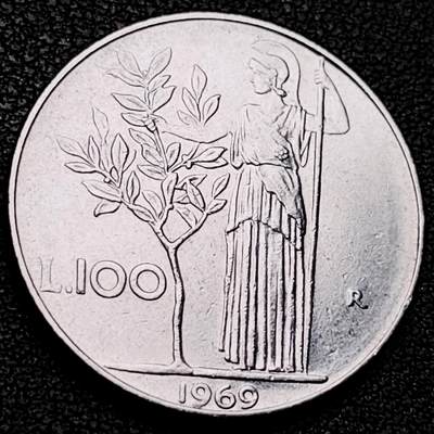 泉币菌-第209场-拍品多 请提前出价 - 意大利早期100里拉 月亮和记忆女神密涅瓦 不锈钢币 27.8mm