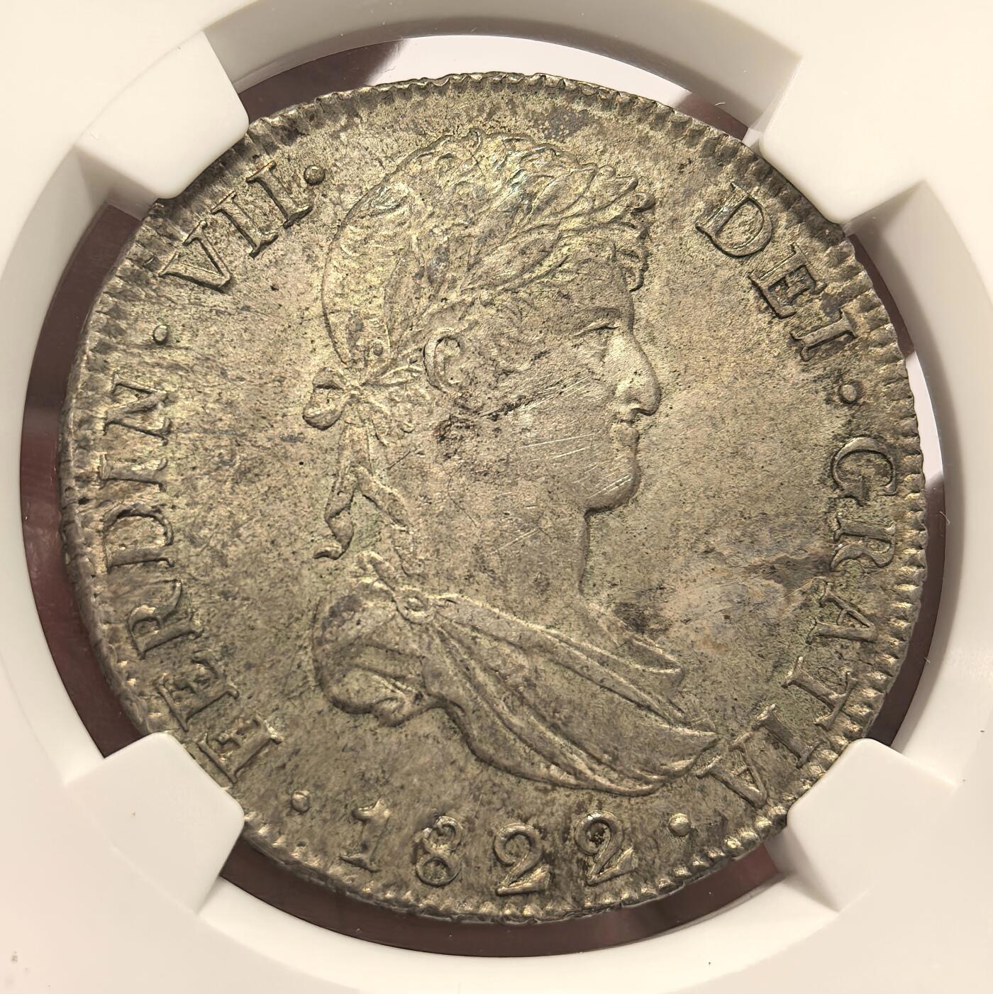 博洋堂世界钱币拍卖第164期（全场包邮） NGC MS63 西属玻利维亚1822年费七8里亚尔双柱，名家旧藏原味醇厚包装，深打无缺陷。