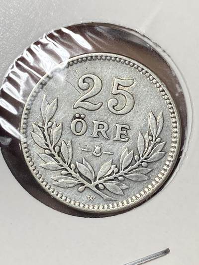 2026年第三十五场(总第二百零四场）外国精品纸夹币场(免佣金) - 瑞典🇸🇪1917年25欧尔银币(古斯塔夫五世第一版，早期W标，600银)