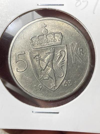 2026年第三十五场(总第二百零四场）外国精品纸夹币场(免佣金) - 挪威🇳🇴1963年5克朗(奥拉夫五世第一版最大面值)