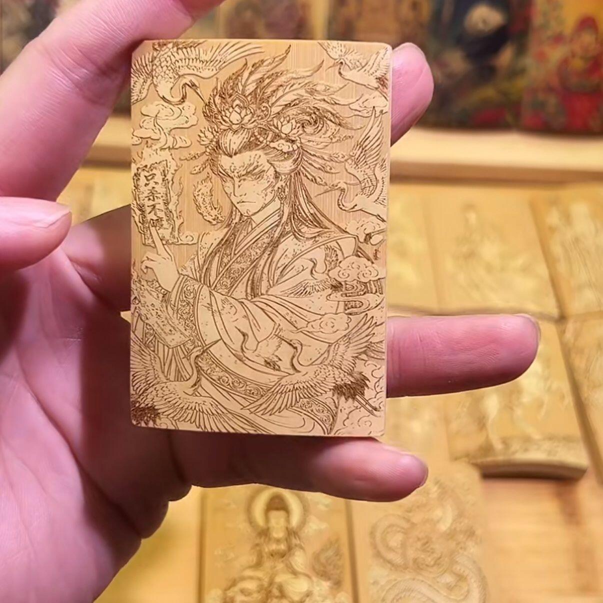 听雨轩（75）竹牌专场 留青工艺竹牌手把件4*6cm  白鹤仙子