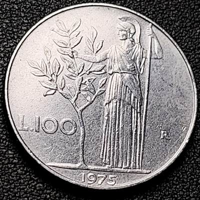 泉币菌-第208场-拍品多 请提前出价 - 意大利早期100里拉 月亮和记忆女神密涅瓦 不锈钢币 27.8mm