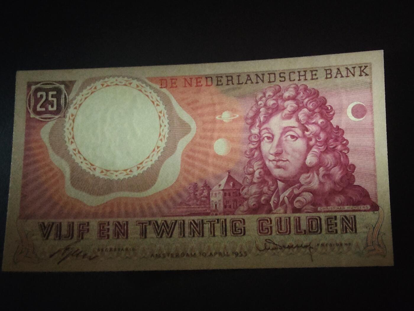 2026三月第二期，总219期 荷兰1955版25盾UNC，天文学家惠更斯