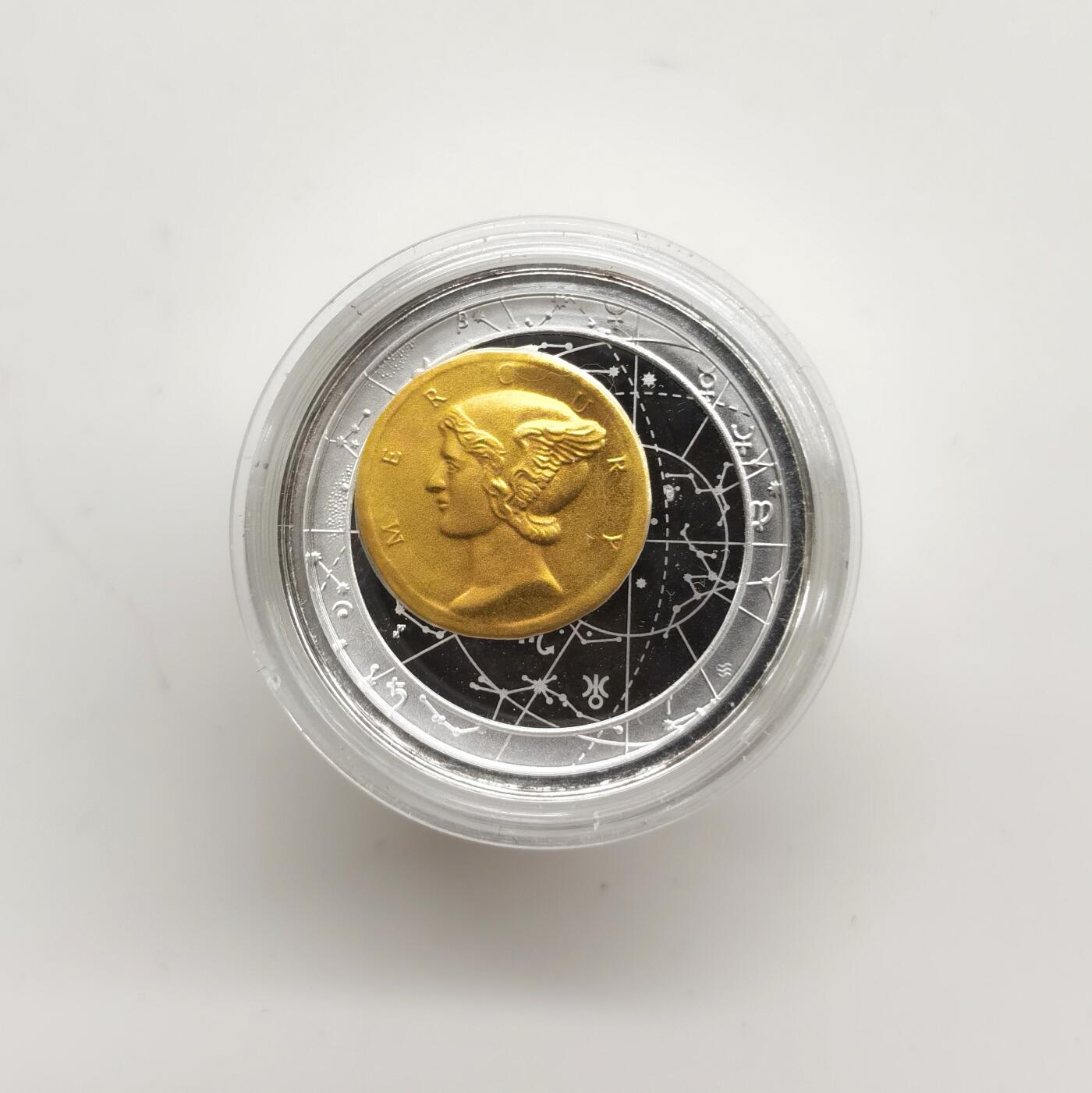 博洋堂世界钱币拍卖第164期（全场包邮） 纽埃2014年25元镀金精制圆柱形银币 平安归来-墨丘利（众神的使者，是商业/交通/旅行/畜牧和小偷的守护神） 3盎司999银 发行量：2014 盒证全