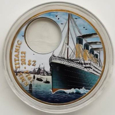 博洋堂世界钱币拍卖第164期（全场包邮） - 英属维尔京群岛2012年2元彩色铜币 泰坦尼克号百年（启航） 50mm 发行量：1千 盒证全