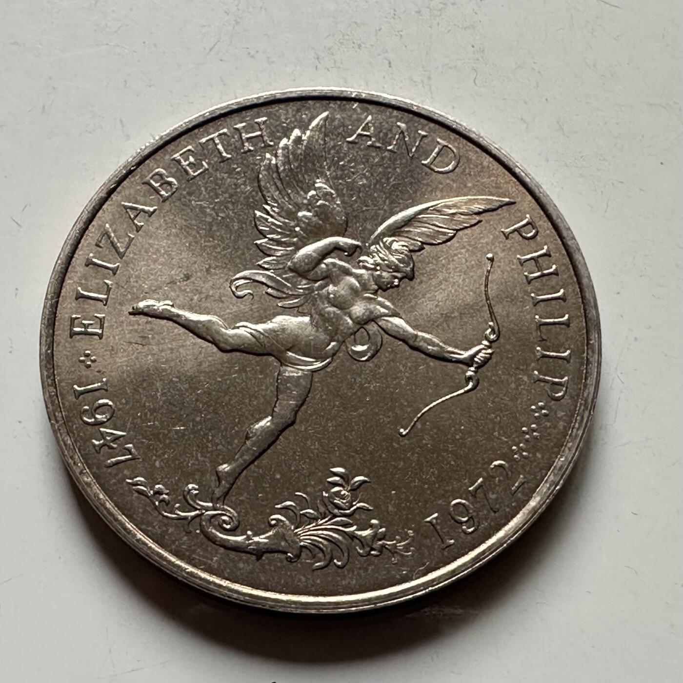 🌹外币初藏🌹🐯2026年第28场   每周二四六晚8️⃣点 接代拍 根西岛1972年女王银婚25便士克朗纪念币 大天使