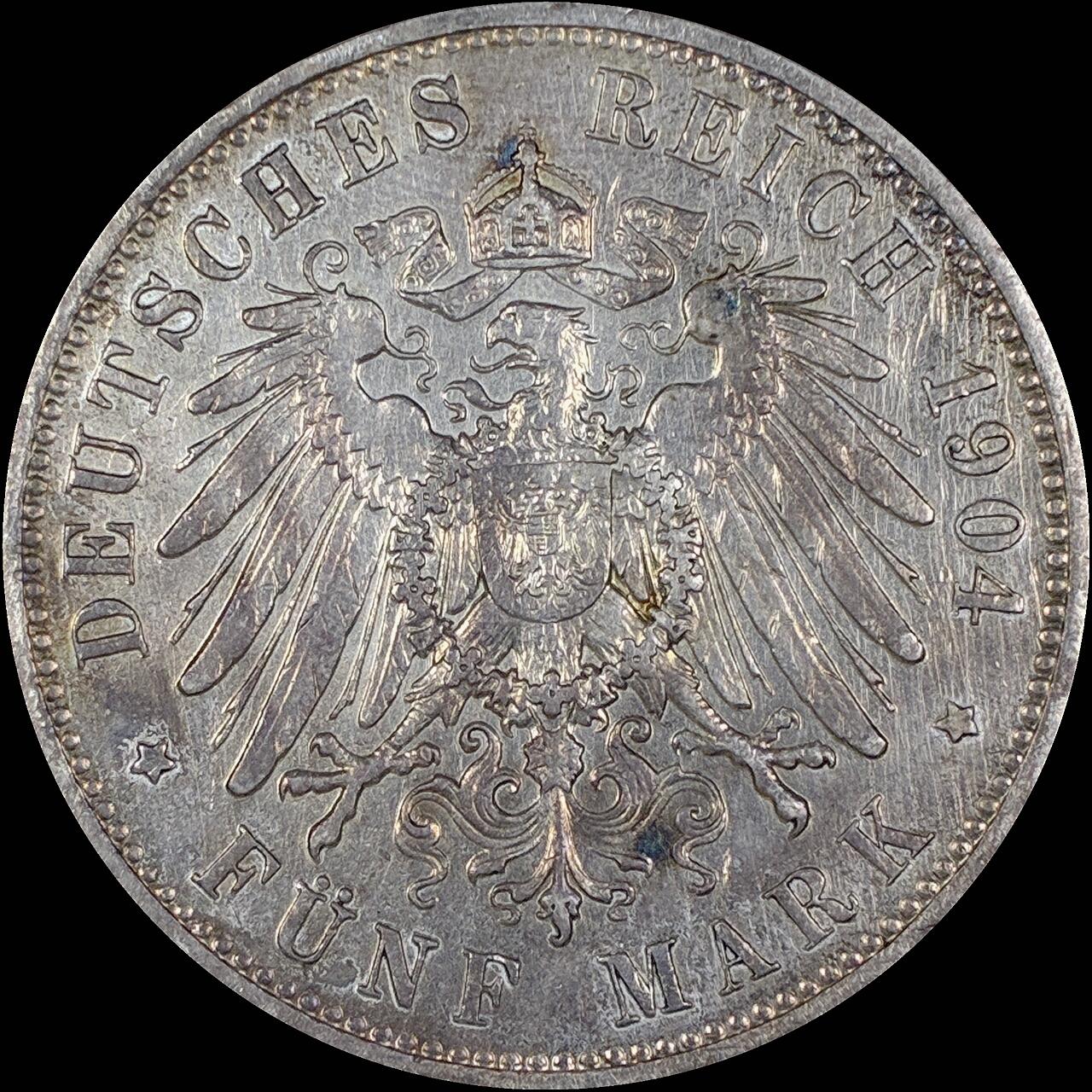 【雨安】【直播拍卖】【第0127期-裸币套币】2026-03-13 周五 19:30 (金价1140, 银价21.50) [裸币德国] Germany 德国 帝国 萨克森 5马克 格奥尔格 1904年