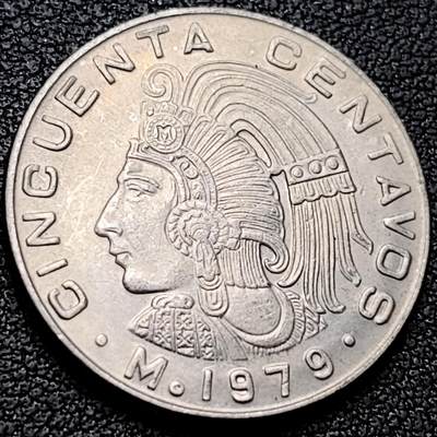 泉币菌-第209场-拍品多 请提前出价 - 原光美品 墨西哥1979年50分銅镍硬币 线条鹰版 25毫米 6.5克