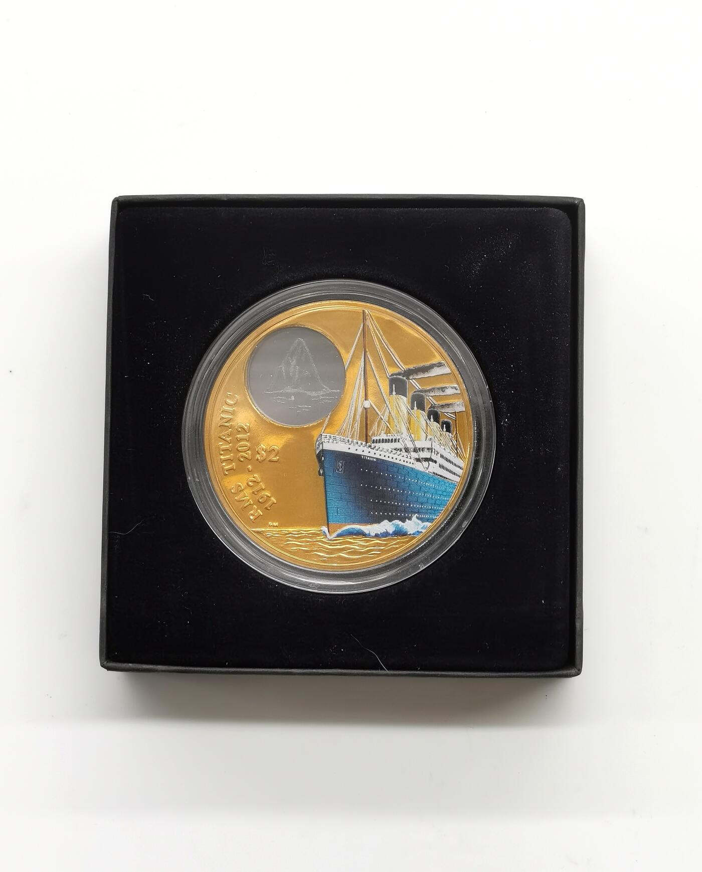 博洋堂世界钱币拍卖第164期（全场包邮） 英属维尔京群岛2012年2元彩色铜币 泰坦尼克号百年（日航） 50mm 发行量：3千 盒证全