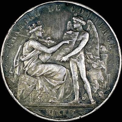 【雨安】【直播拍卖】【第0127期-裸币套币】2026-03-13 周五 19:30 (金价1140, 银价21.50) - [徽章奖章] France [章] 法国 19世纪 里尔商会 银章 边磨损 22.3克, 36mm