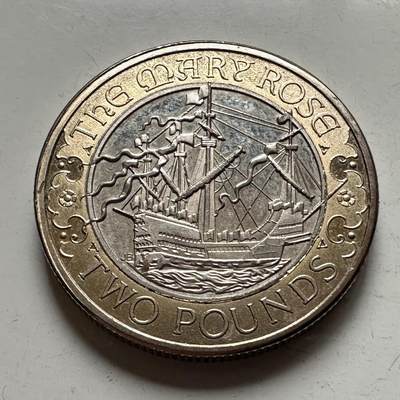 🌹外币初藏🌹🐯2026年第28场   每周二四六晚8️⃣点 接代拍 - 英国2015年玛丽玫瑰号战舰2英镑双色纪念币