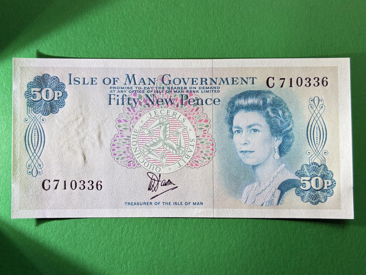 咖啡豆•收藏 2026年Mar_19th世界各国纸币拍卖 马恩岛 1979年 50便士 全新UNC 外国 欧洲纸币 女王钞