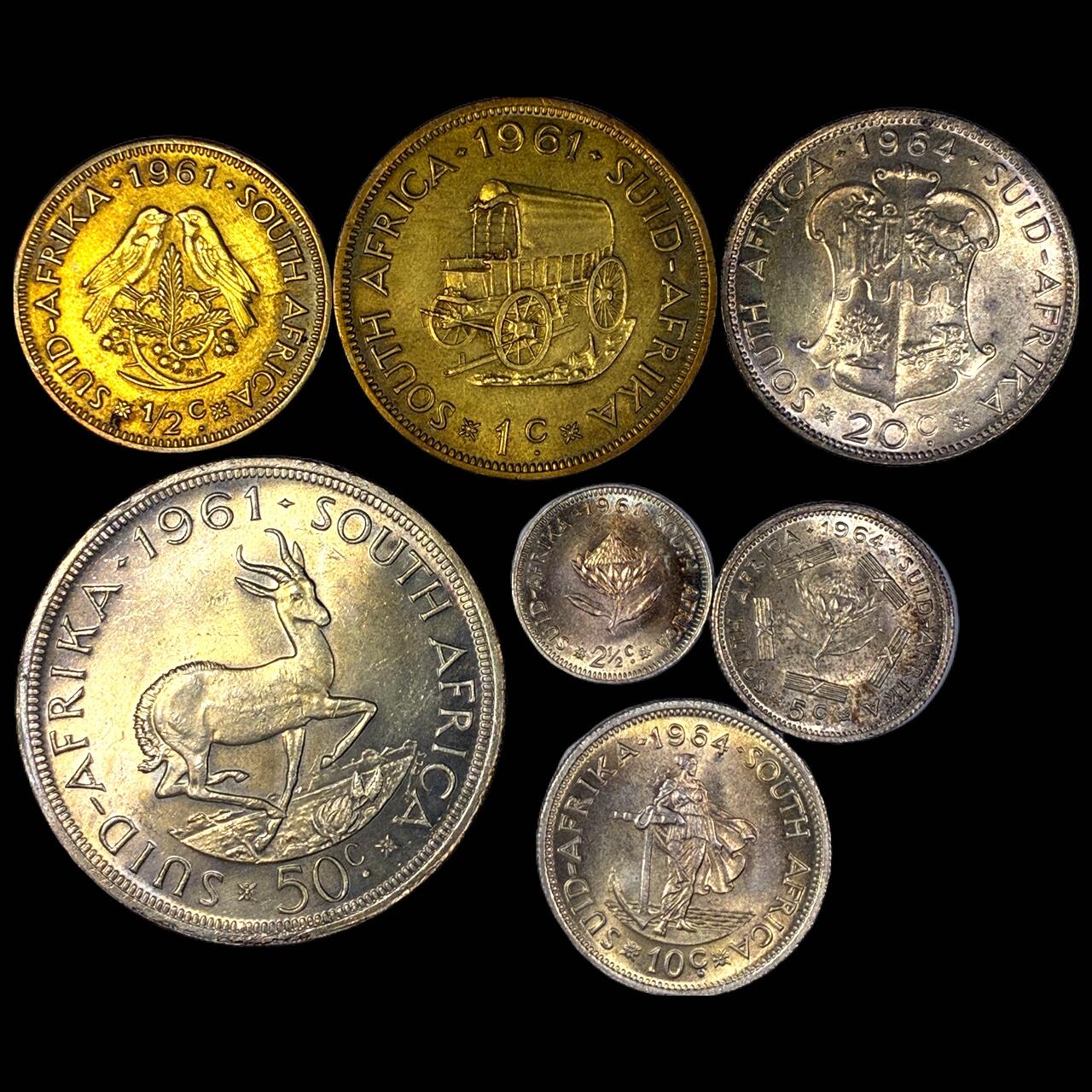 【雨安】【直播拍卖】【第0127期-裸币套币】2026-03-13 周五 19:30 (金价1140, 银价21.50) [裸币各国] South Africa 南非 套币 1961/1964年
