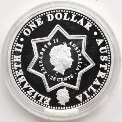 博洋堂世界钱币拍卖第164期（全场包邮） - 澳大利亚2001年1元/25分子母银币 百年联邦（子币是七角形，象征澳大利亚的七个州）1盎司999银 发行量：3万 盒证全