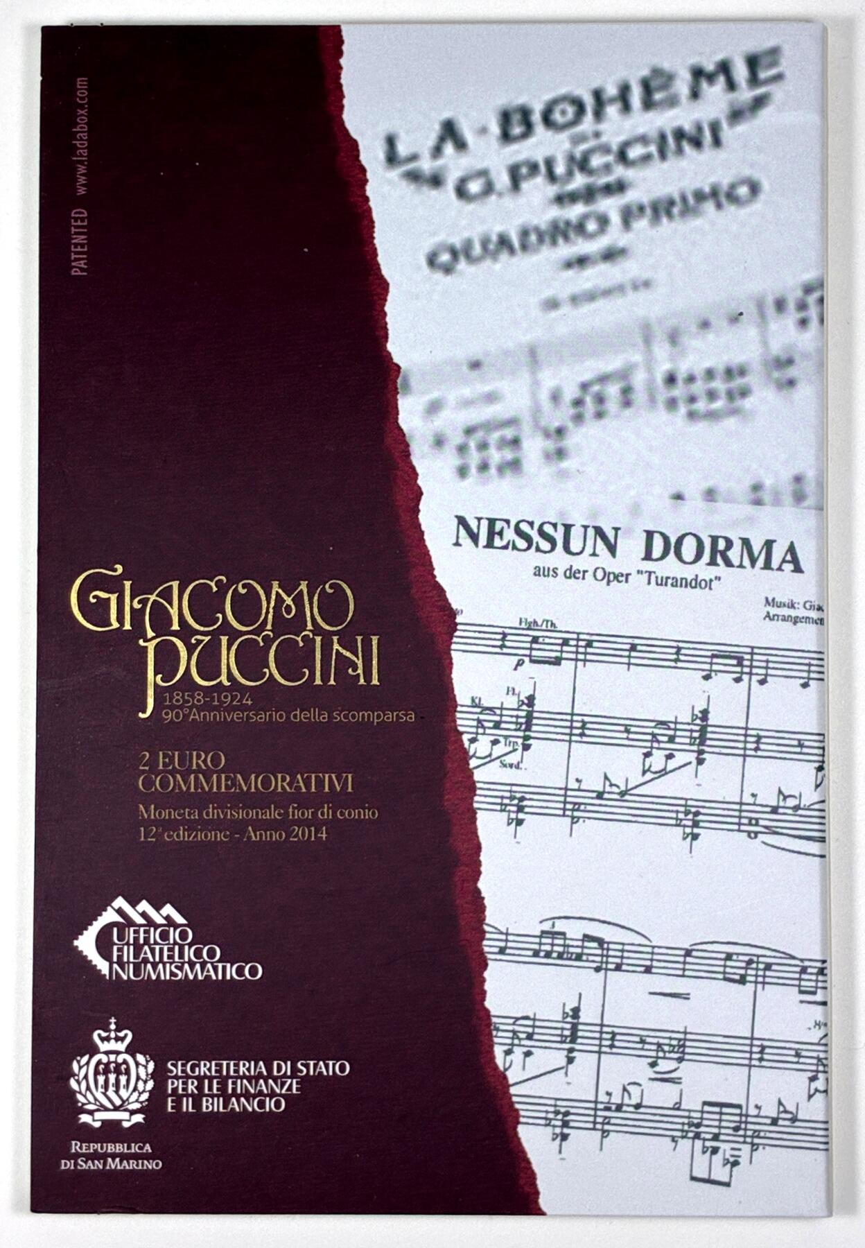 【雨安】【直播拍卖】【第0127期-裸币套币】2026-03-13 周五 19:30 (金价1140, 银价21.50) [现代装帧] San Marino 欧元 圣马力诺 2欧元 2014年 普契尼逝世90周年