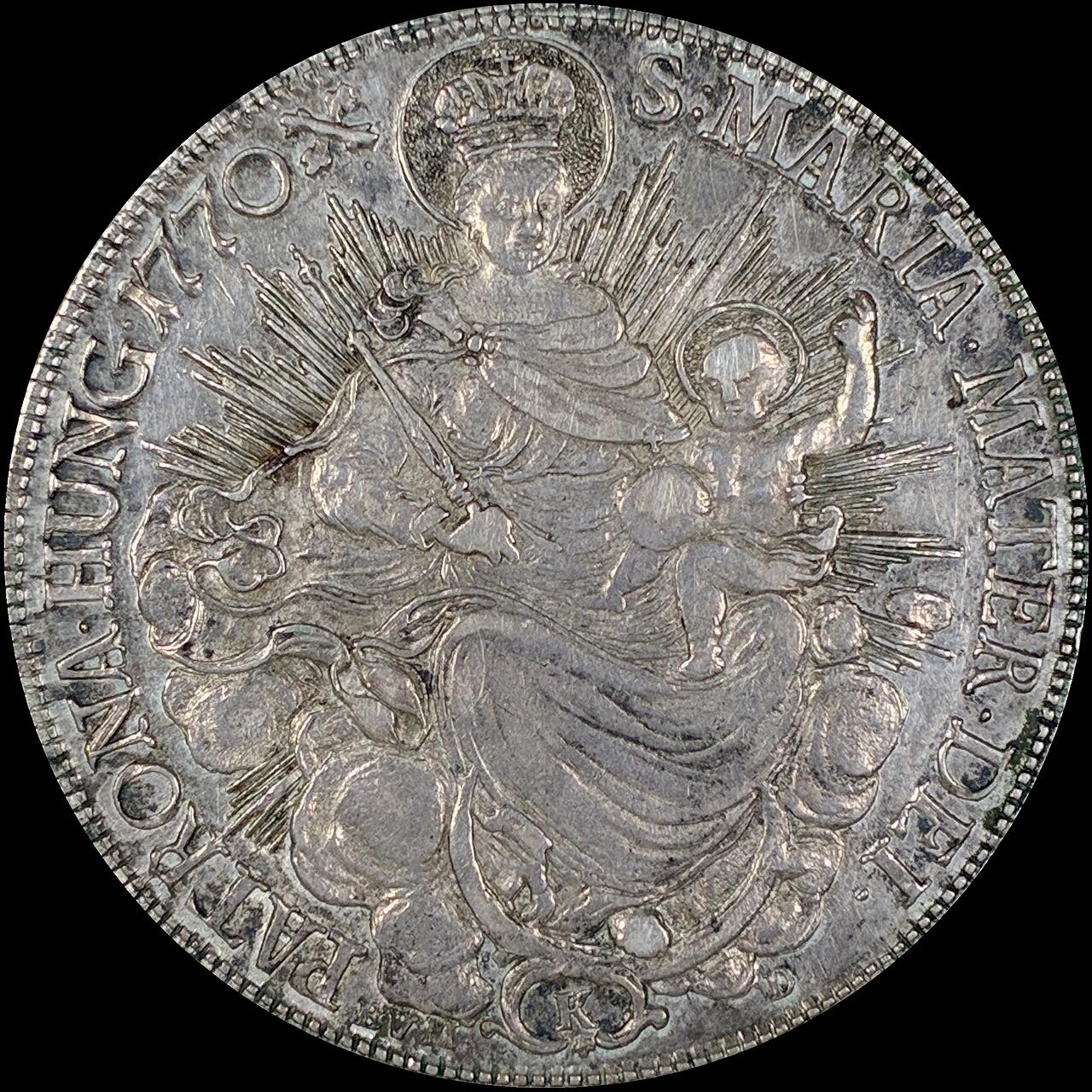 【雨安】【直播拍卖】【第0127期-裸币套币】2026-03-13 周五 19:30 (金价1140, 银价21.50) [裸币各国] Hungary 匈牙利 1泰勒 KM#0386 (1767-1780) 特蕾西娅.圣母抱婴 1770年 极美细节, 深打, 带底光