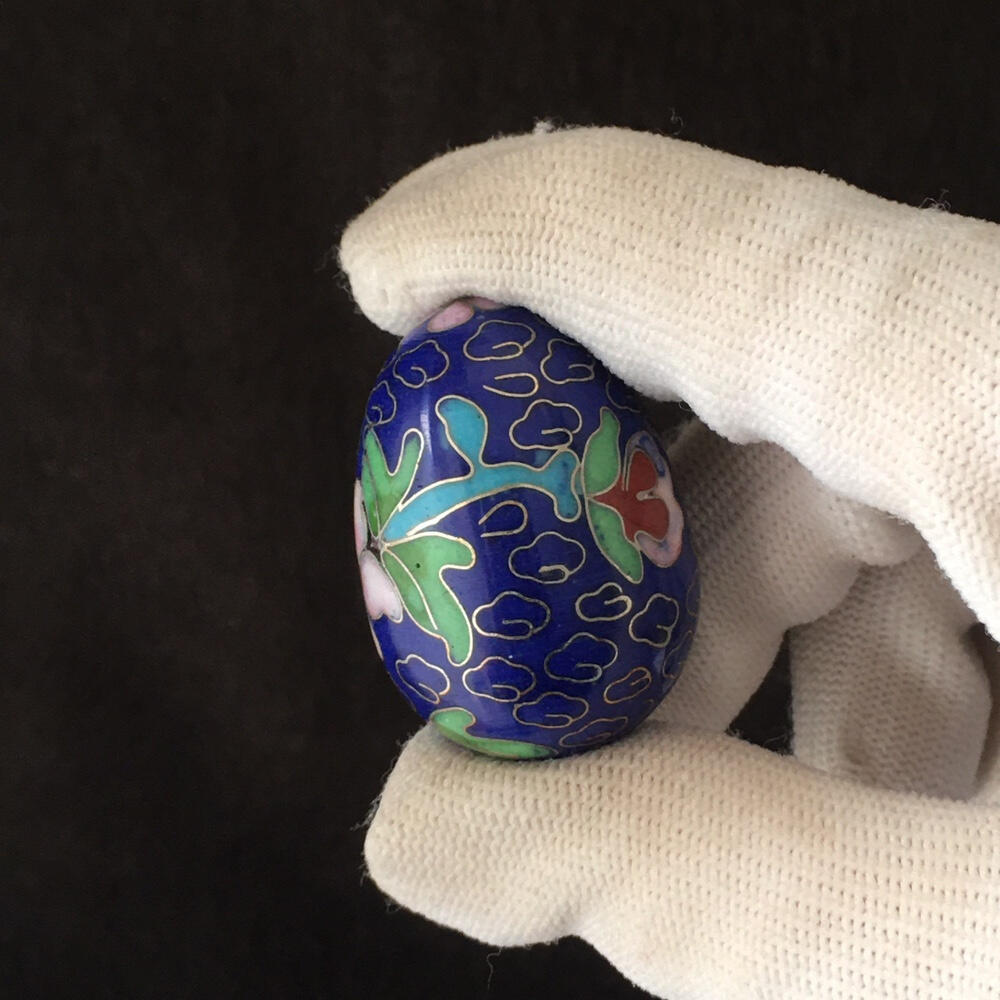         出口创汇时期蓝色铜胎掐丝珐琅磨光景泰蓝吉祥如意鸡蛋小摆件美品1对2只真品如图摆件旧藏文玩艺术收藏