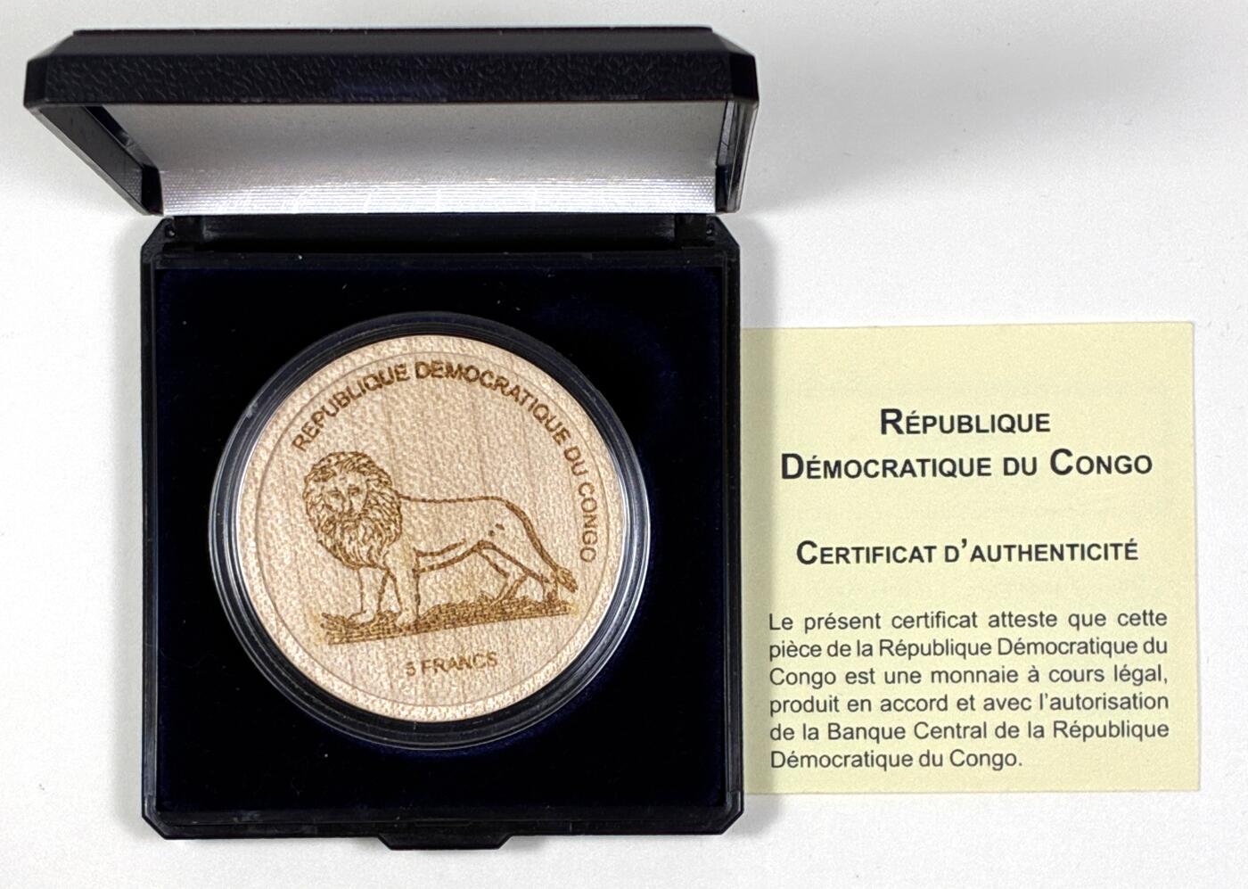 【雨安】【直播拍卖】【第0127期-裸币套币】2026-03-13 周五 19:30 (金价1140, 银价21.50) [现代装帧] Congo 刚果 5法郎 2005年 木质币