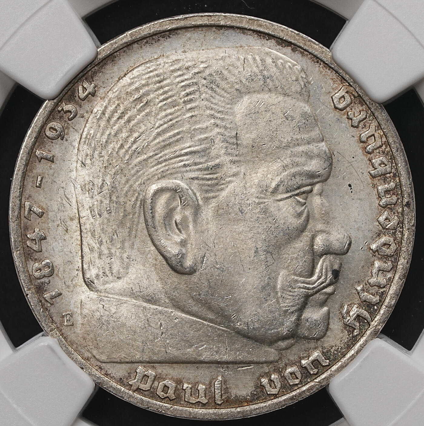 修遠堂世界钱币第107期 NGC MS63 1935年兴登堡5马克银币，E厂铭