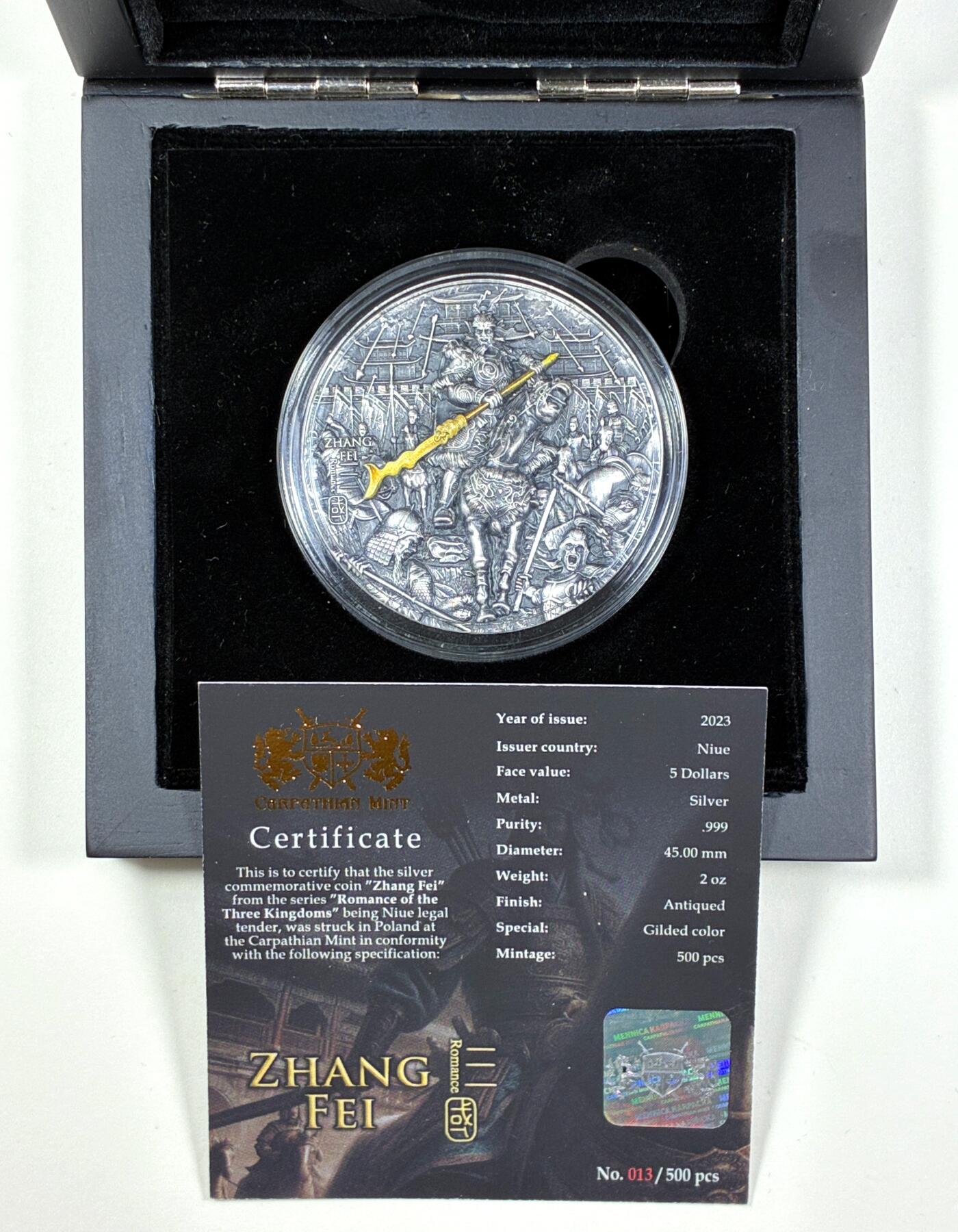 【雨安】【直播拍卖】【第0127期-裸币套币】2026-03-13 周五 19:30 (金价1140, 银价21.50) [现代装帧] Niue 纽埃 5元 2023年 张飞 复古 [发行量500][62.20克,  0.999银]