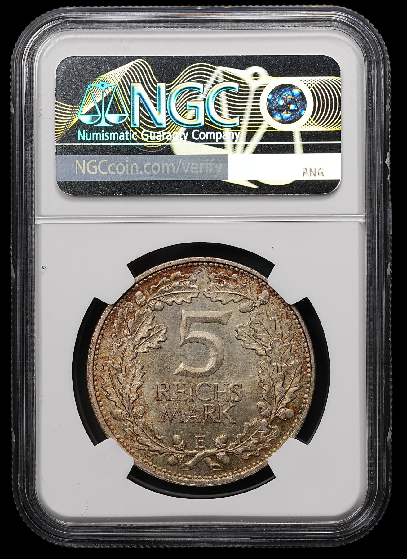 修遠堂世界钱币第107期 NGC MS62 1925年德国魏玛政府-莱茵兰千年纪念5马克银币，E厂铭