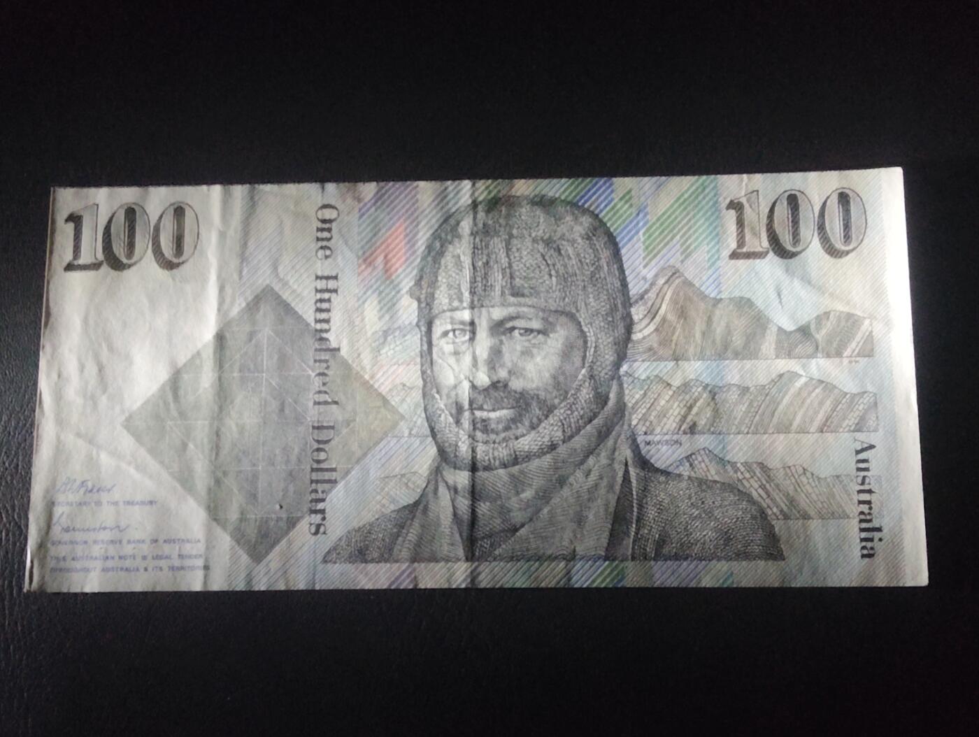 2026三月第二期，总219期 澳大利亚1985年100元流通好品XF 基地探险家曼森和天文学家泰布特 最高面值