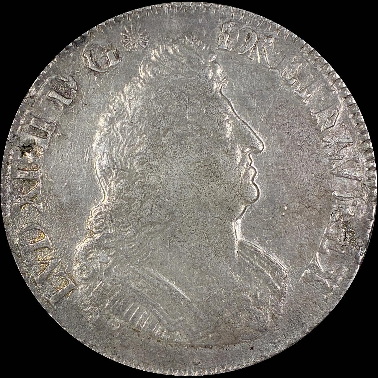 【雨安】【直播拍卖】【第0127期-裸币套币】2026-03-13 周五 19:30 (金价1140, 银价21.50) [裸币法国] France 法国 1埃居 KM#0298 (1693-1701) 路易十四 皇冠圆形纹章棕榈枝 1695年 带几代欧洲老藏家标签