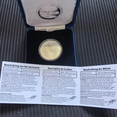 道一币馆币章第一百六十九场 - 原盒证 比利时2019年佛兰德斯美术代表人物勃鲁盖尔逝世450周年10欧元精制银币