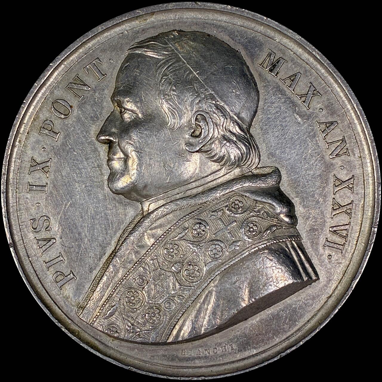 【雨安】【直播拍卖】【第0127期-裸币套币】2026-03-13 周五 19:30 (金价1140, 银价21.50) [徽章奖章] Vatican [章] 梵蒂冈 1870年 庇护九世 银章 33.5克, 45mm