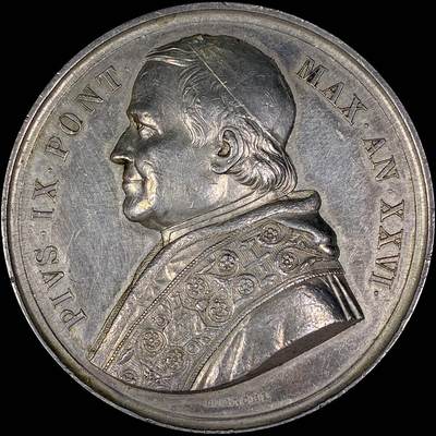 【雨安】【直播拍卖】【第0127期-裸币套币】2026-03-13 周五 19:30 (金价1140, 银价21.50) - [徽章奖章] Vatican [章] 梵蒂冈 1870年 庇护九世 银章 33.5克, 45mm