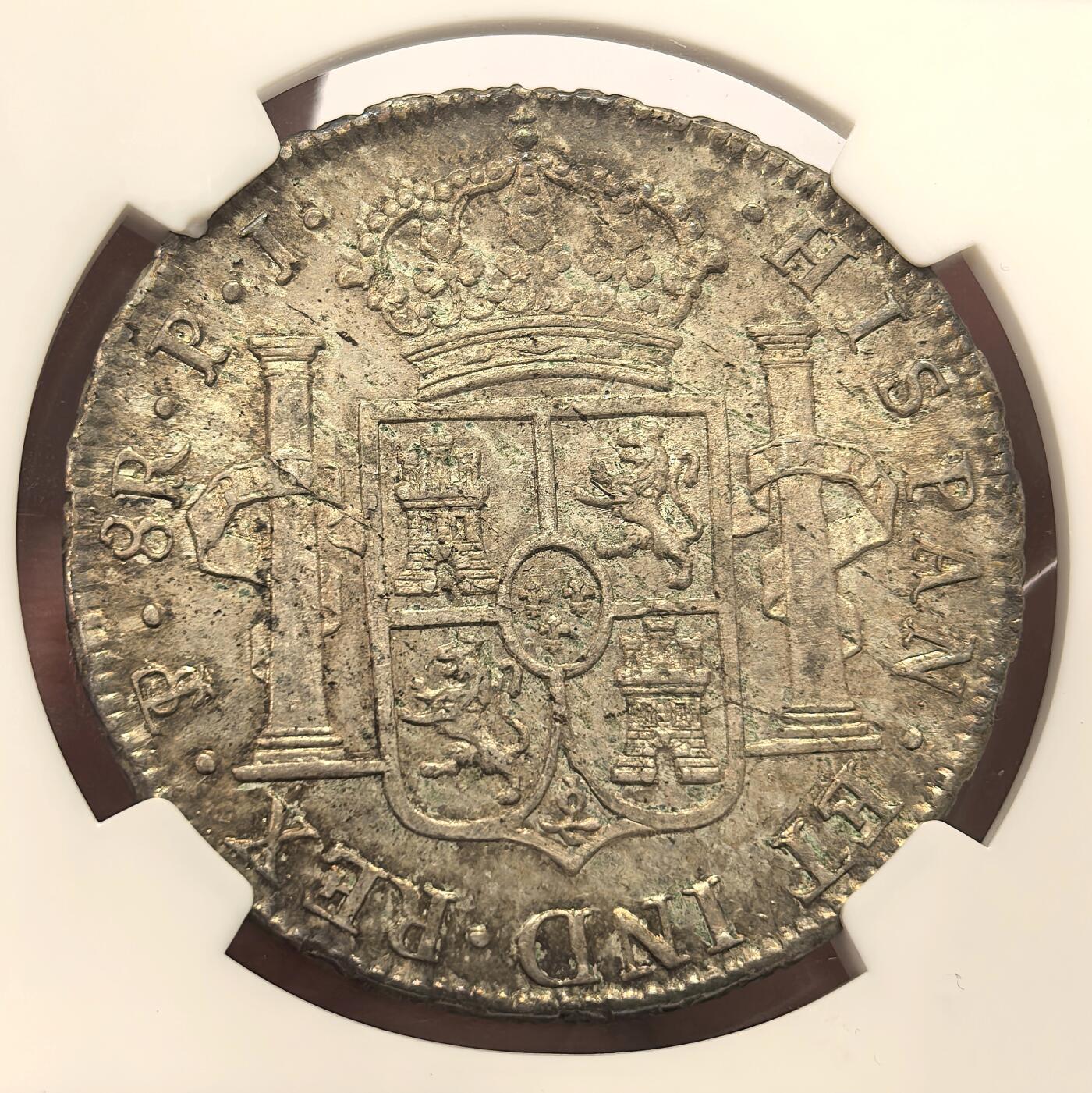 博洋堂世界钱币拍卖第164期（全场包邮） NGC MS63 西属玻利维亚1822年费七8里亚尔双柱，名家旧藏原味醇厚包装，深打无缺陷。