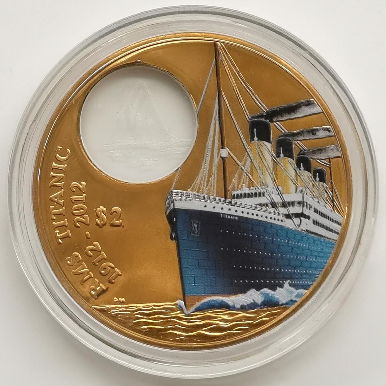 博洋堂世界钱币拍卖第164期（全场包邮） 英属维尔京群岛2012年2元彩色铜币 泰坦尼克号百年（日航） 50mm 发行量：3千 盒证全