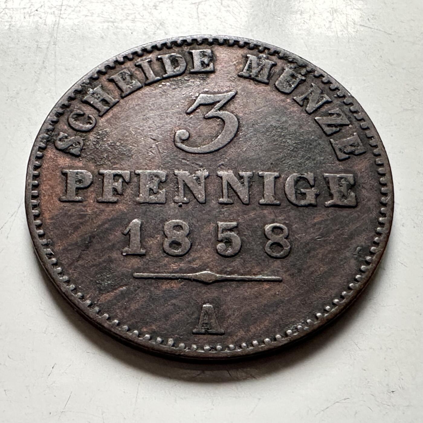 🌹外币初藏🌹🐯2026年第28场   每周二四六晚8️⃣点 接代拍 普鲁士王国1858年3芬尼铜币