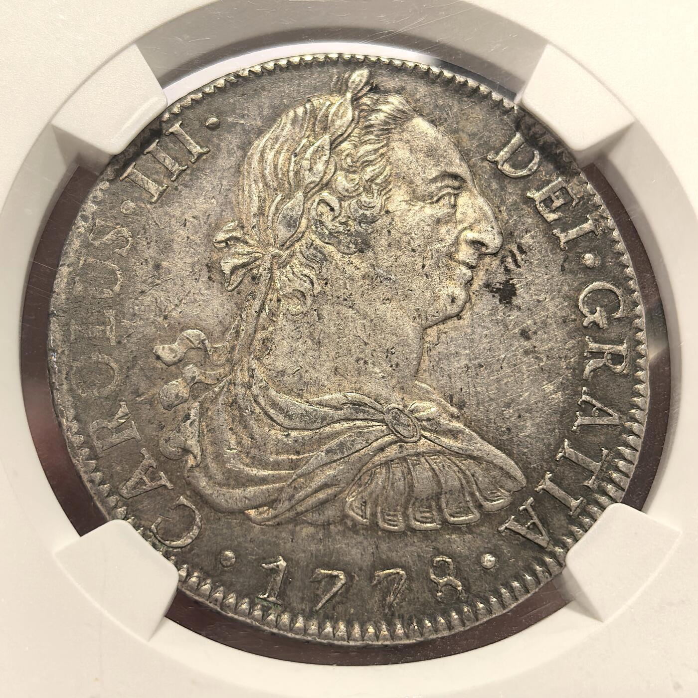 博洋堂世界钱币拍卖第164期（全场包邮） NGC AU55 西属墨西哥1778年卡三8里亚尔双柱，原味包浆，细节完美，卡三双柱好品越来越难见，国外屡拍高价。