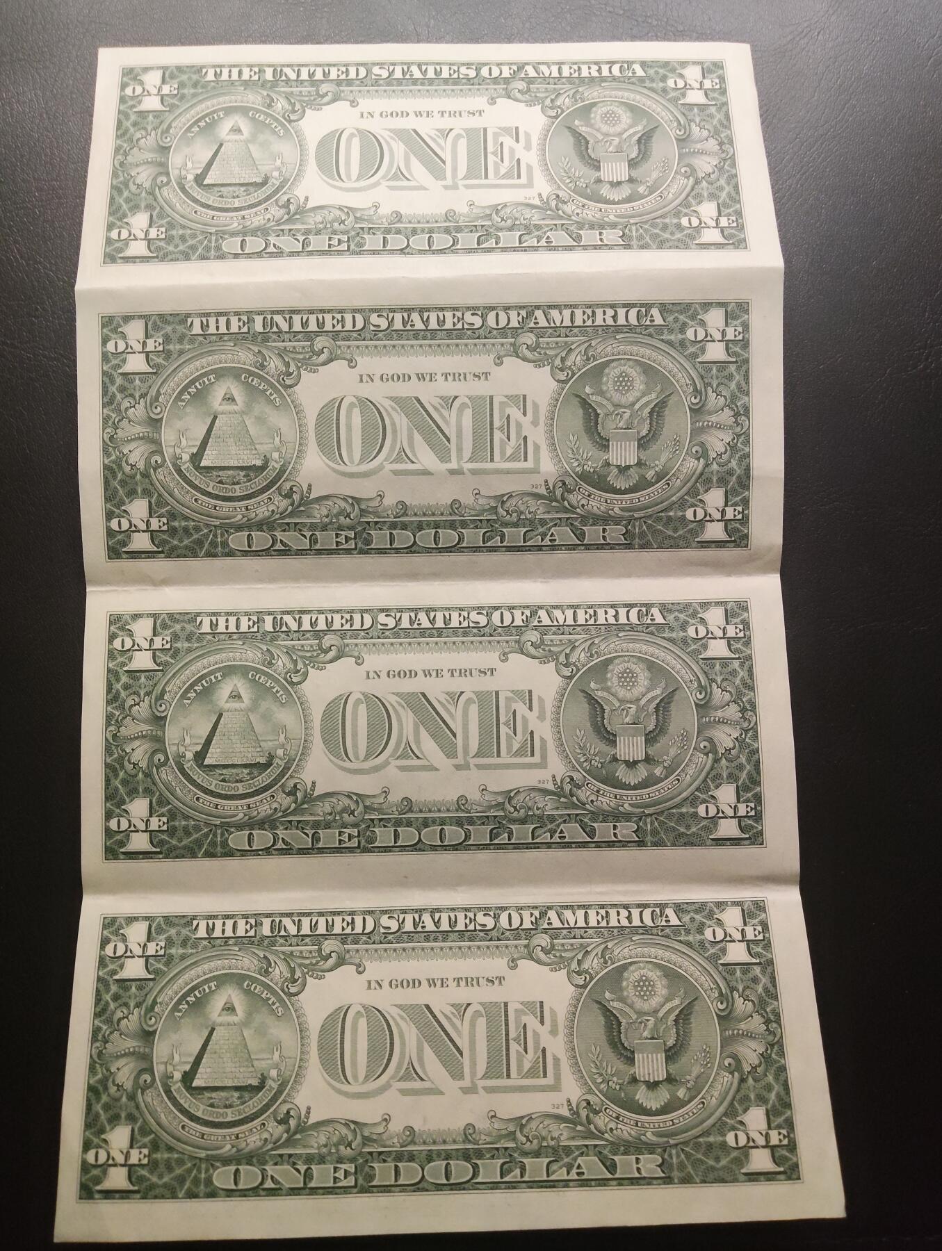 2026三月第二期，总219期 美国1988年版密苏里州堪萨斯城印刷1元四连体钞尾三同992 品相如图 折叠发货