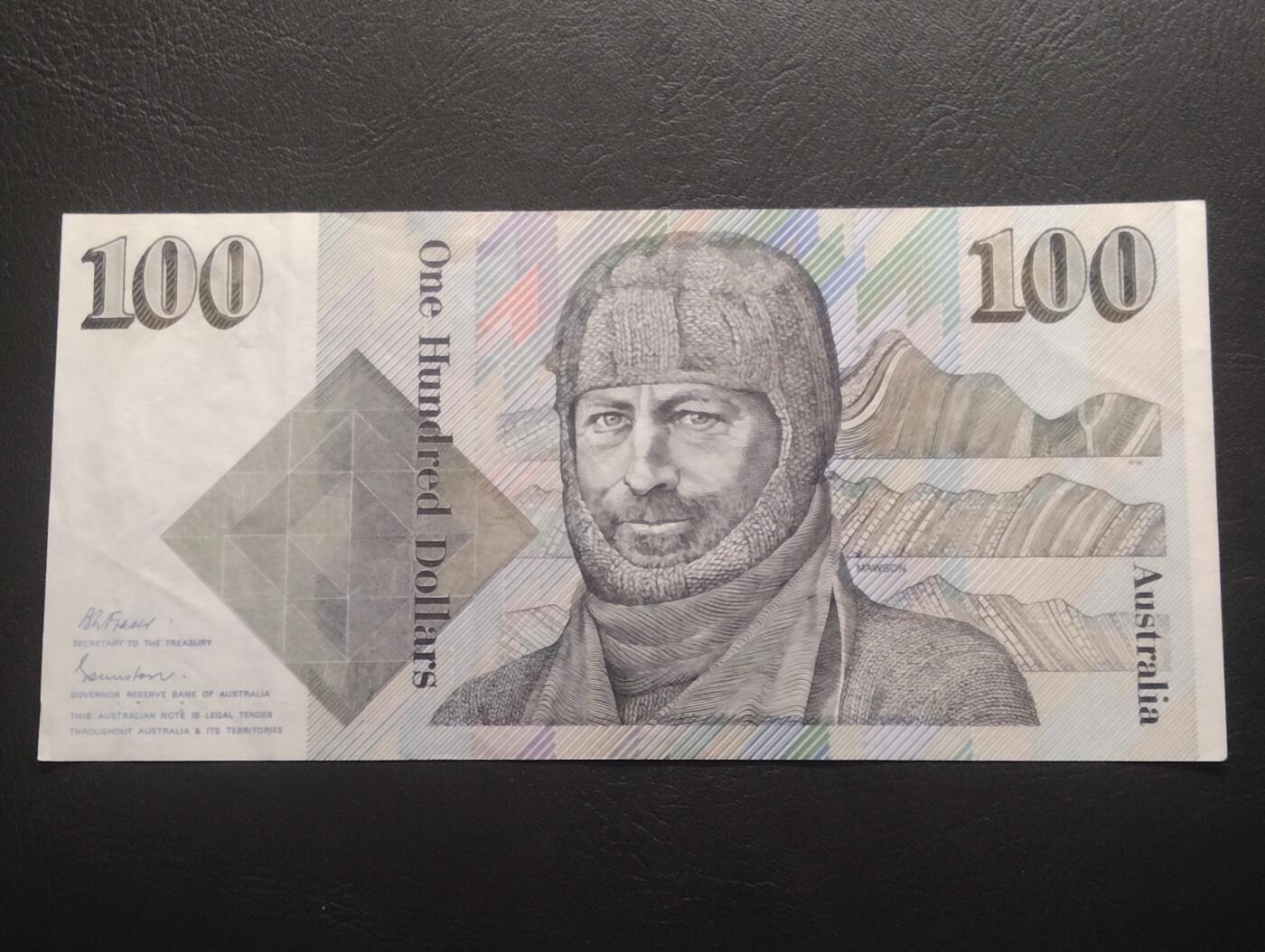2026三月第二期，总219期 澳大利亚1985年100元流通好品XF 基地探险家曼森和天文学家泰布特 最高面值
