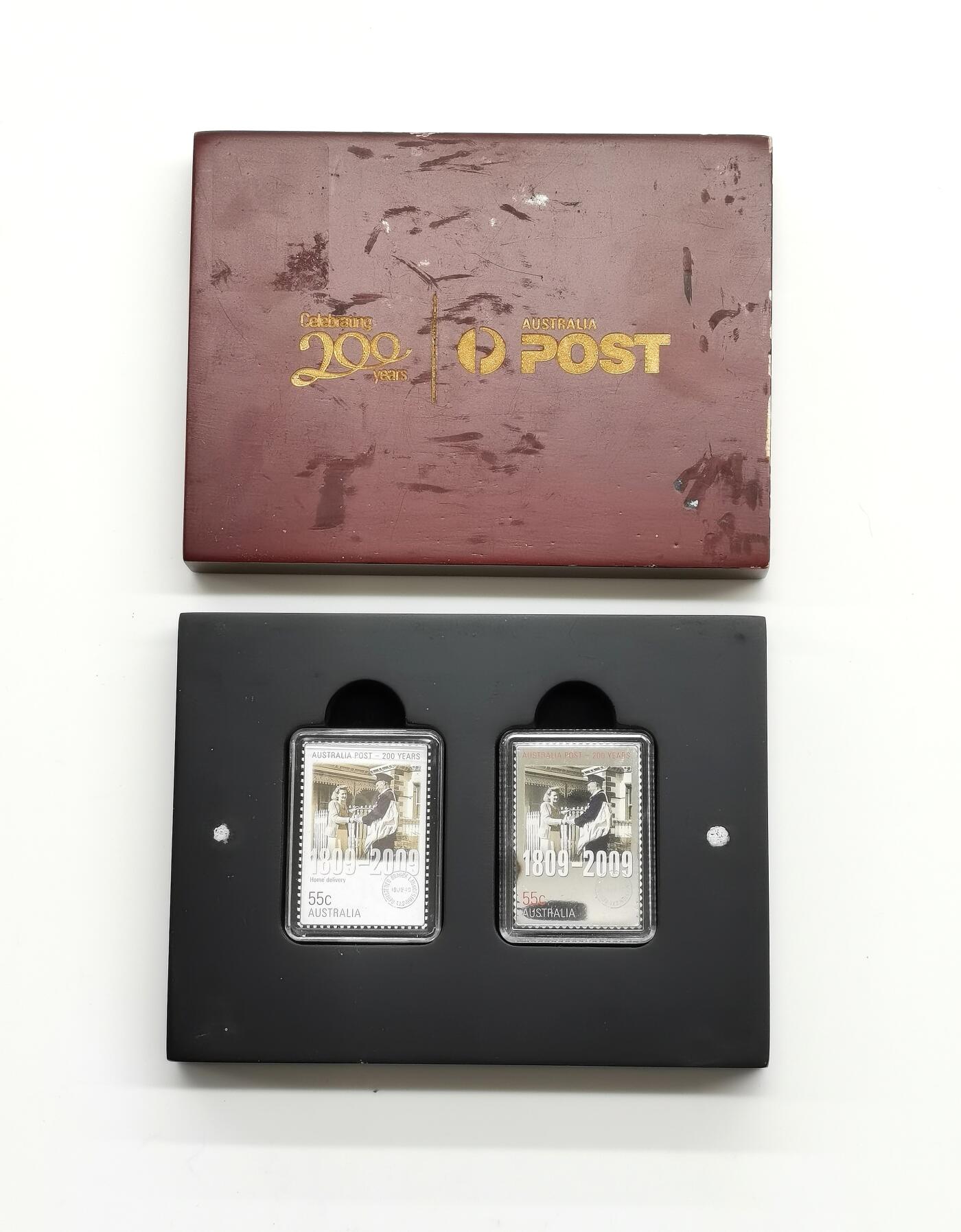 博洋堂世界钱币拍卖第164期（全场包邮） 澳大利亚2009年55分邮币套 邮政服务200年（含一枚邮票） 1/2盎司999银 发行量：9千 盒证全